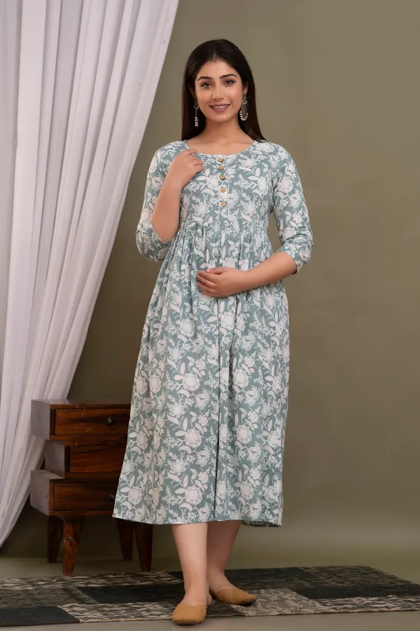 Multicolor_Maternity_and_Feeding_Gown_for_women_|_Pure_Cotton_Sanganeri_Print_Gown