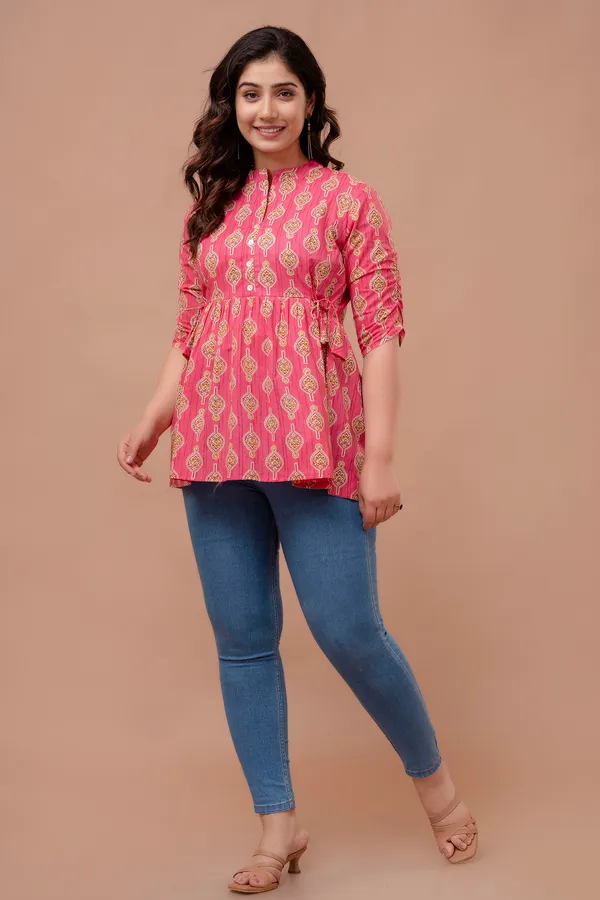 Pink_Classic_Regular_Fit_Solid_Short_Top_For_Women
