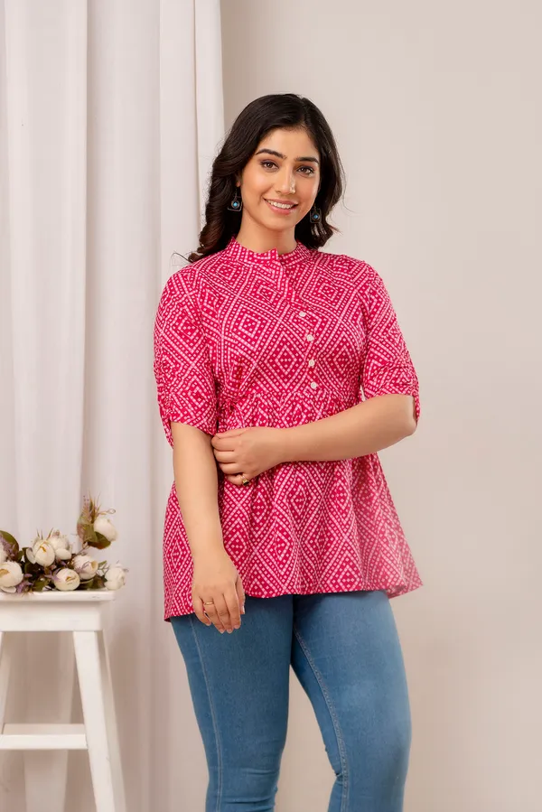 Pink_Classic_Regular_Fit_Solid_Short_Top_For_Women