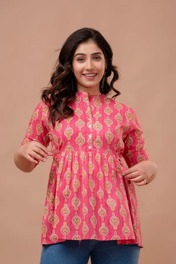 Pink_Classic_Regular_Fit_Solid_Short_Top_For_Women
