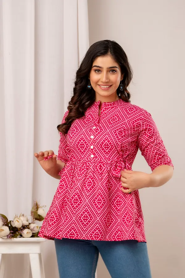 Pink_Classic_Regular_Fit_Solid_Short_Top_For_Women