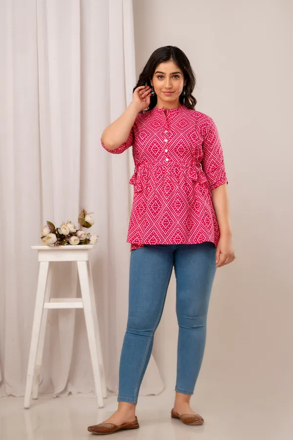 Pink_Classic_Regular_Fit_Solid_Short_Top_For_Women