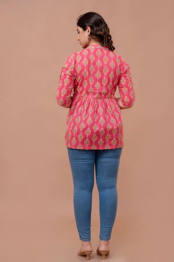 Pink_Classic_Regular_Fit_Solid_Short_Top_For_Women