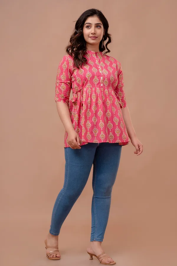 Pink_Classic_Regular_Fit_Solid_Short_Top_For_Women