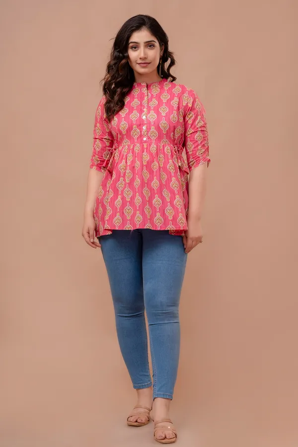 Pink_Classic_Regular_Fit_Solid_Short_Top_For_Women