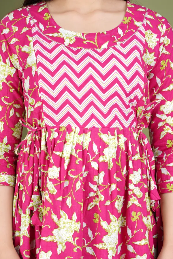 Pink_Maternity_and_Feeding_Gown_for_women_|_Pure_Cotton_Sanganeri_Print_Gown