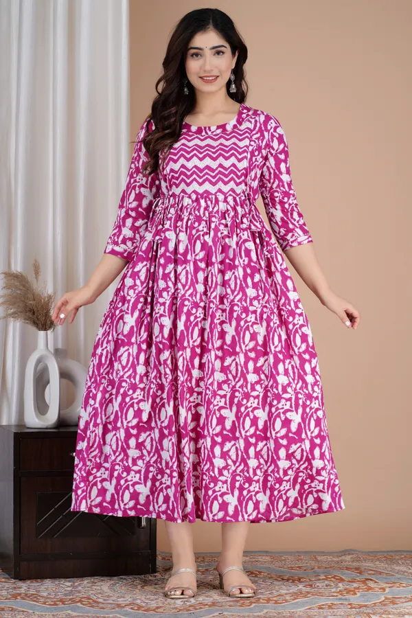 Pink_Maternity_and_Feeding_Gown_for_women_|_Pure_Cotton_Sanganeri_Print_Gown