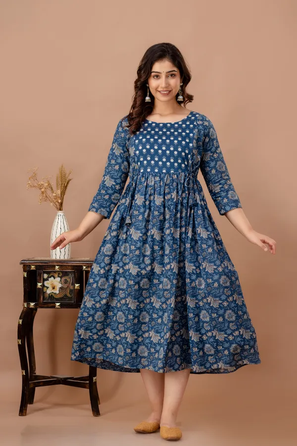 Pink_Maternity_and_Feeding_Gown_for_women_|_Pure_Cotton_Sanganeri_Print_Gown