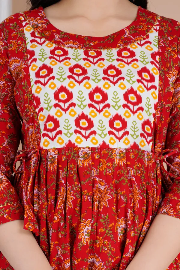 Red_Maternity_and_Feeding_Gown_for_women_|_Pure_Cotton_Sanganeri_Print_Gown