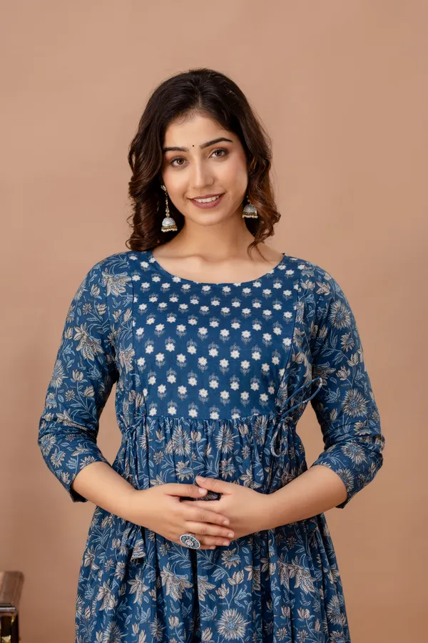 Pink_Maternity_and_Feeding_Gown_for_women_|_Pure_Cotton_Sanganeri_Print_Gown