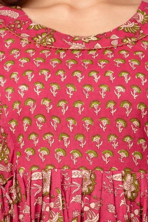 Pink_Maternity_and_Feeding_Gown_for_women_|_Pure_Cotton_Sanganeri_Print_Gown