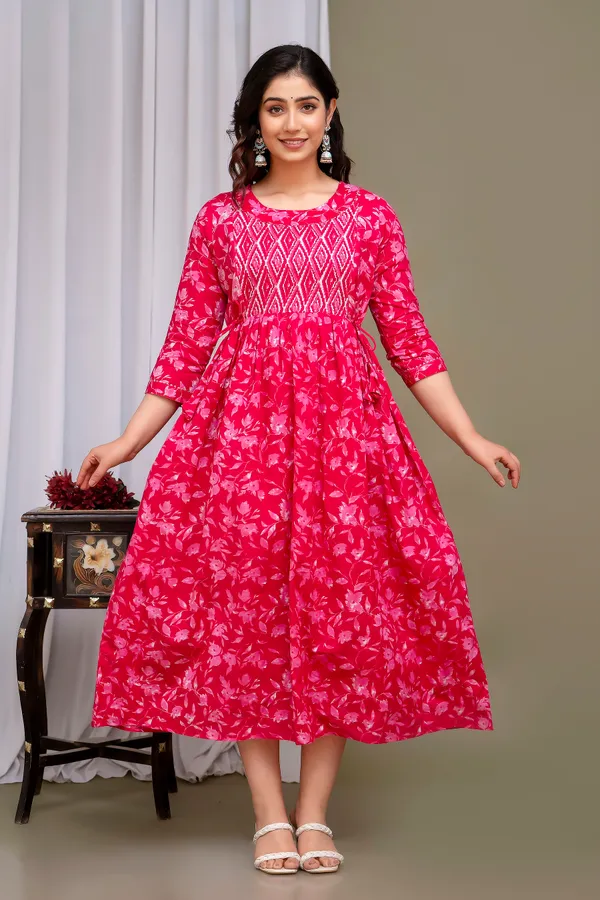 Pink_Maternity_and_Feeding_Gown_for_women_|_Pure_Cotton_Sanganeri_Print_Gown