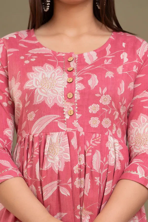 Pink_Maternity_and_Feeding_Gown_for_women_|_Pure_Cotton_Sanganeri_Print_Gown