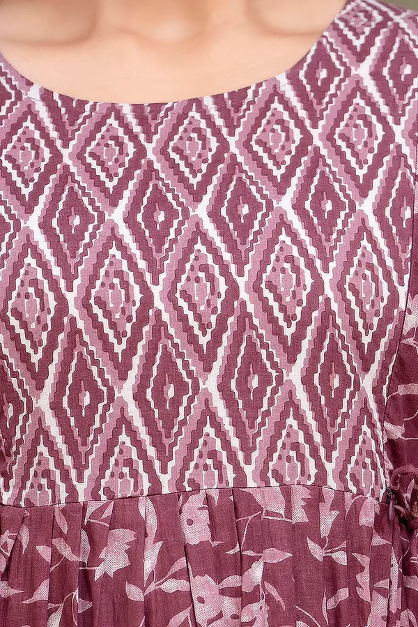 Purple_Maternity_and_Feeding_Gown_for_women_|_Pure_Cotton_Sanganeri_Print_Gown