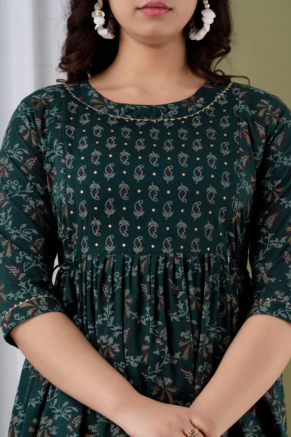 Dark_Green_Maternity_and_Feeding_Gown_for_women_|_Rayon_Sanganeri_Print_Gown