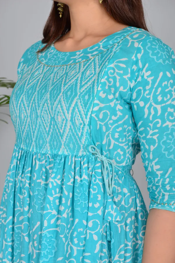 Sky_Blue_Maternity_and_Feeding_Gown_for_women_|_Pure_Cotton_Sanganeri_Print_Gown