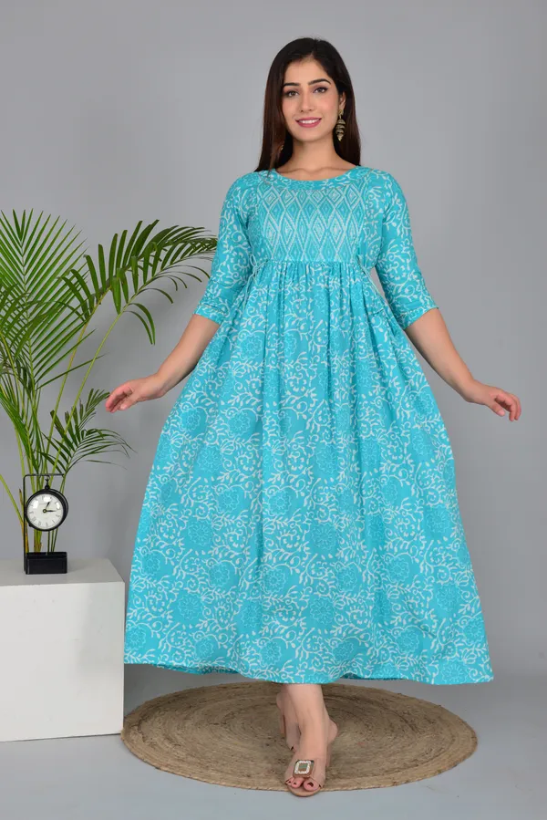 Sky_Blue_Maternity_and_Feeding_Gown_for_women_|_Pure_Cotton_Sanganeri_Print_Gown