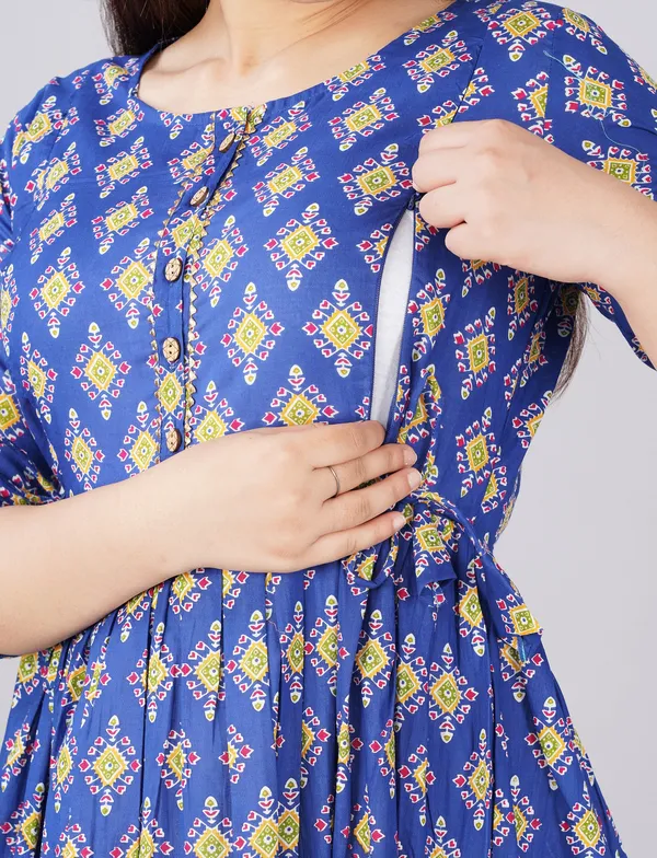 Blue_Maternity_and_Feeding_Gown_for_women_|_Pure_Cotton_Sanganeri_Print_Gown