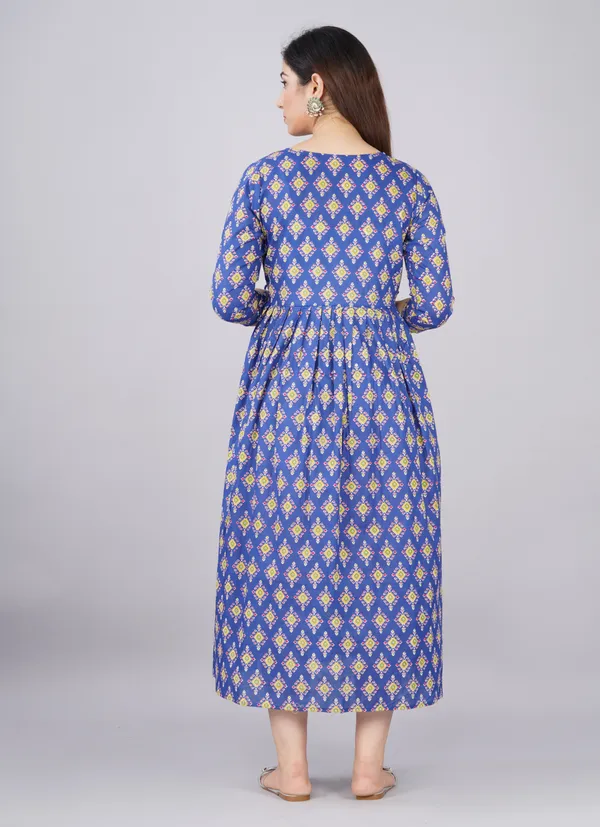 Blue_Maternity_and_Feeding_Gown_for_women_|_Pure_Cotton_Sanganeri_Print_Gown