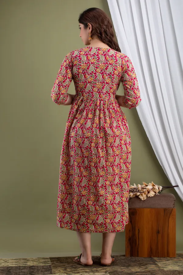 Red_Maternity_and_Feeding_Gown_for_women_|_Pure_Cotton_Sanganeri_Print_Gown