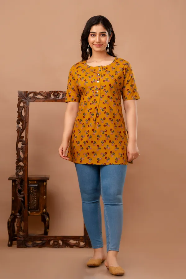 Yellow_Classic_Regular_Fit_Solid_Kurti_Top_For_Girl