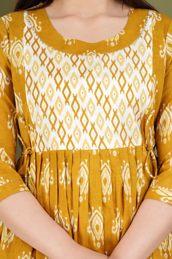 Yellow_Maternity_and_Feeding_Gown_for_women_|_Pure_Cotton_Sanganeri_Print_Gown