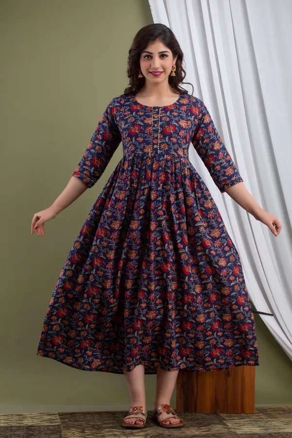 Multicolor_Maternity_and_Feeding_Gown_for_women_|_Pure_Cotton_Sanganeri_Print_Gown
