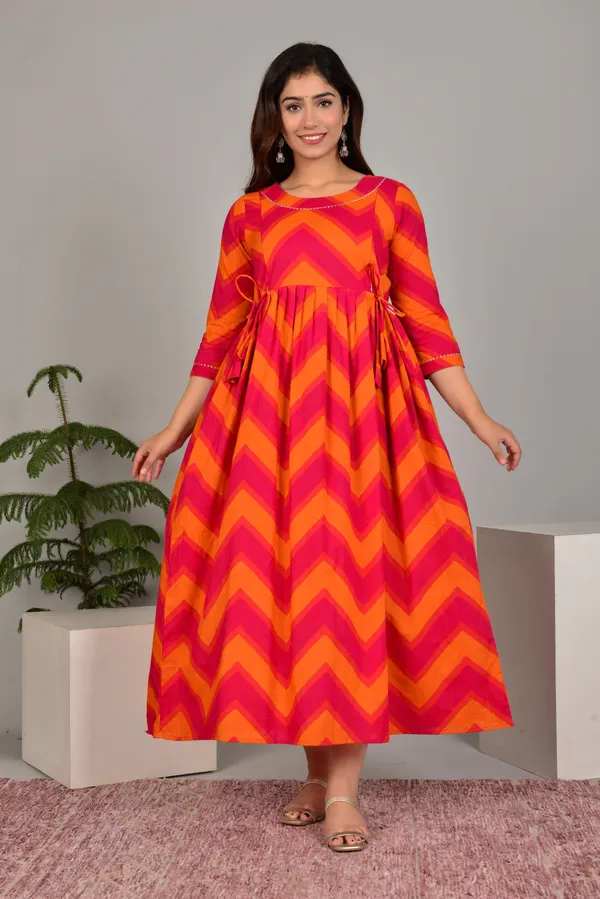 Orange_Maternity_and_Feeding_Gown_for_women_|_Pure_Cotton_Sanganeri_Print_Gown