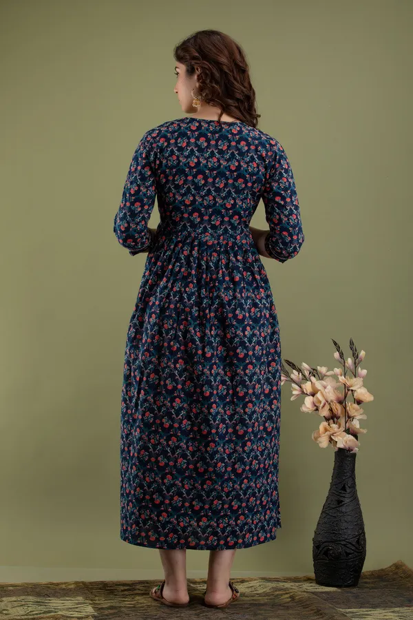 Multicolor_Maternity_and_Feeding_Gown_for_women_|_Pure_Cotton_Sanganeri_Print_Gown