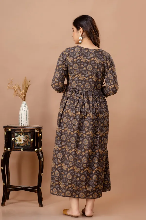 Brown_Maternity_and_Feeding_Gown_for_women_|_Pure_Cotton_Sanganeri_Print_Gown
