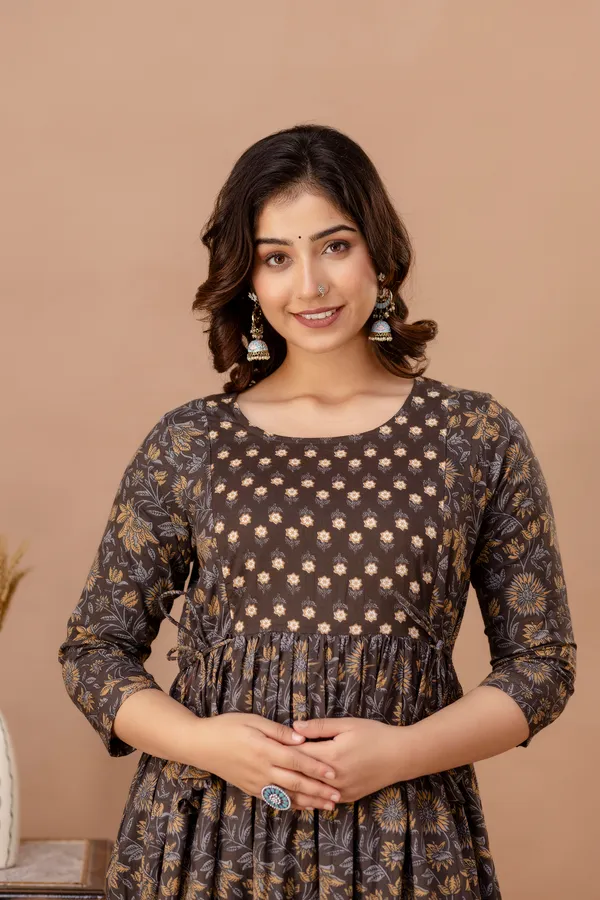 Brown_Maternity_and_Feeding_Gown_for_women_|_Pure_Cotton_Sanganeri_Print_Gown