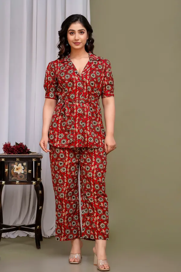 Maroon_Printed_Regular_Fit_Solid_Cotton_Co-Ords_Set_For_Women