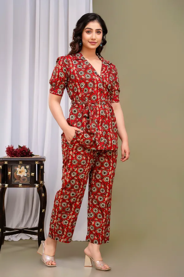 Maroon_Printed_Regular_Fit_Solid_Cotton_Co-Ords_Set_For_Women