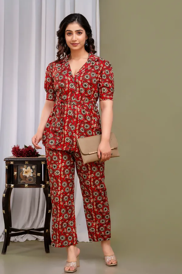 Maroon_Printed_Regular_Fit_Solid_Cotton_Co-Ords_Set_For_Women
