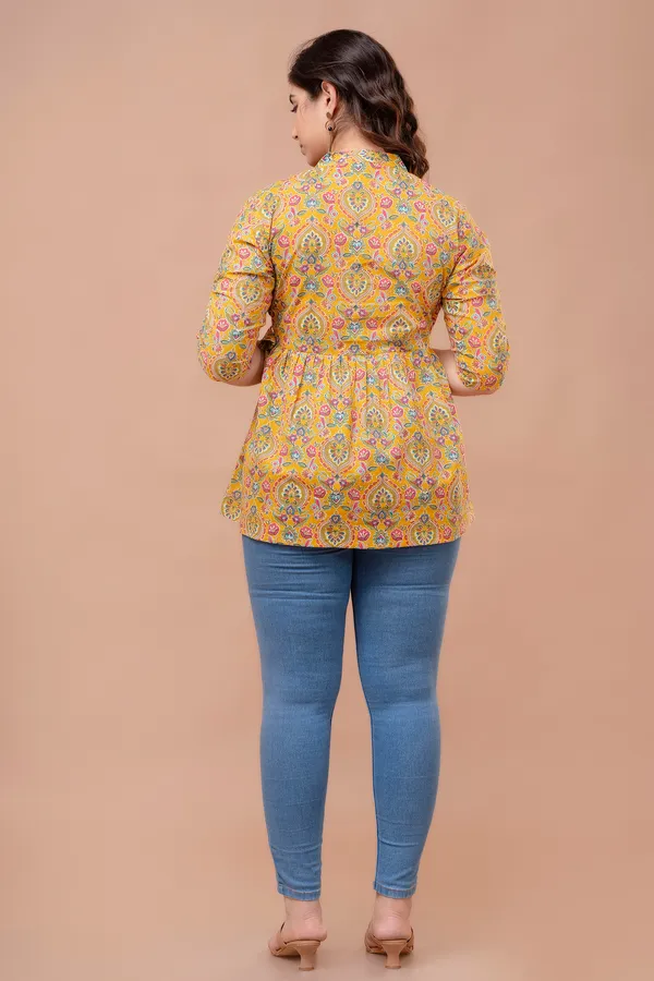 Yellow_Classic_Regular_Fit_Solid_Short_Top_For_Women