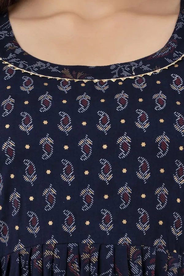 Navy_Blue_Maternity_and_Feeding_Gown_for_women_|_Rayon_Sanganeri_Print_Gown