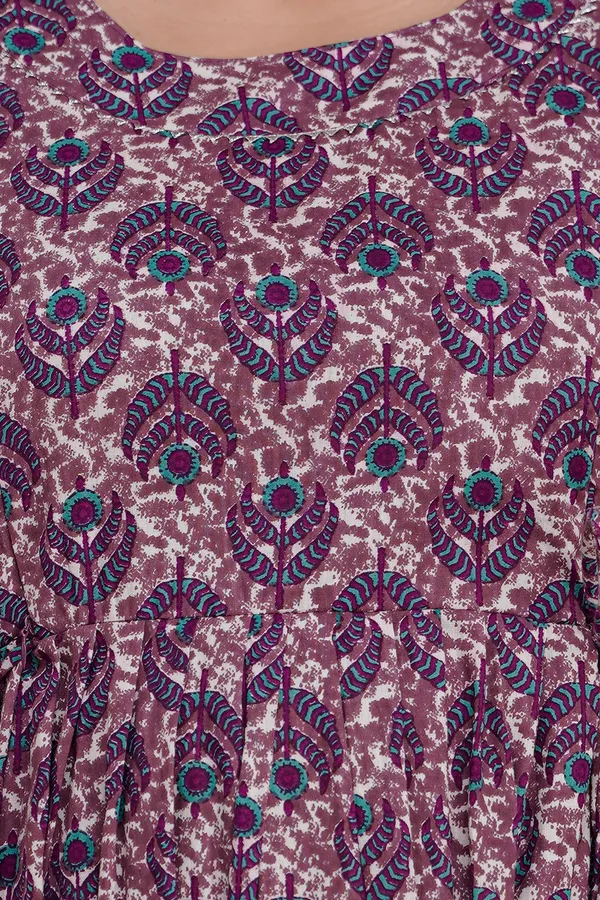 BROWN_Maternity_and_Feeding_Gown_for_women_|_Pure_Cotton_Sanganeri_Print_Gown