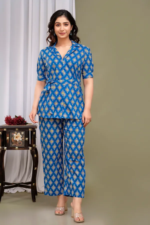 Blue_Printed_Regular_Fit_Solid_Cotton_Co-Ords_Set_For_Women