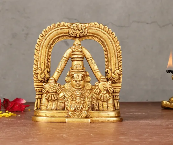 Golden_Handcrafted_Superfine_Brass_Shree_Tirupati_Balaji_Darbaar,_Shree_Venkateshwara_With_Maa_Padma_Idol_(10_X_4_X_10_Cm)