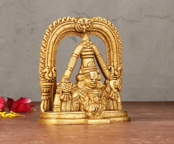 Golden_Handcrafted_Superfine_Brass_Shree_Tirupati_Balaji_Darbaar,_Shree_Venkateshwara_With_Maa_Padma_Idol_(10_X_4_X_10_Cm)