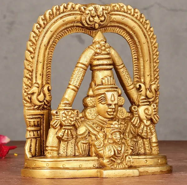 Golden_Handcrafted_Superfine_Brass_Shree_Tirupati_Balaji_Darbaar,_Shree_Venkateshwara_With_Maa_Padma_Idol_(10_X_4_X_10_Cm)