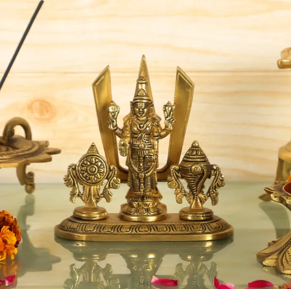 Golden_Handcrafted_Superfine_Brass_Shree_Tirupati_Balaji_Venketshwara_Swami_With_Namah,_Padma_And_Chakra_Idol_(13_X_5_X_13_Cm)