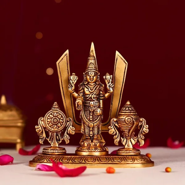 Golden_Handcrafted_Superfine_Brass_Shree_Tirupati_Balaji_Venketshwara_Swami_With_Namah,_Padma_And_Chakra_Idol_(13_X_5_X_13_Cm)