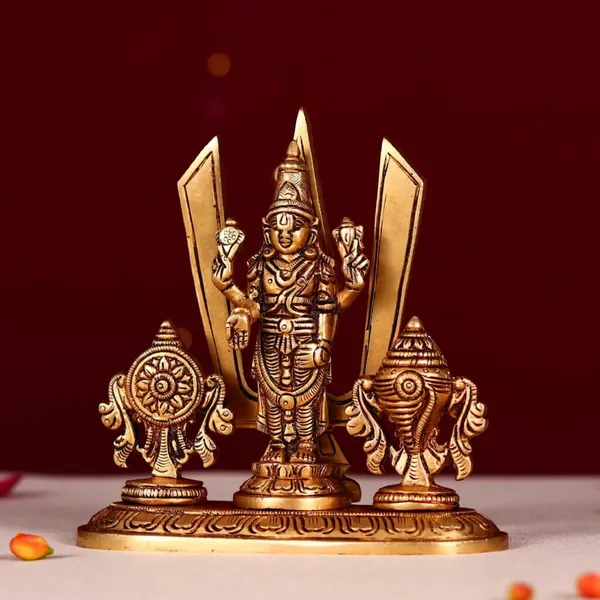 Golden_Handcrafted_Superfine_Brass_Shree_Tirupati_Balaji_Venketshwara_Swami_With_Namah,_Padma_And_Chakra_Idol_(13_X_5_X_13_Cm)