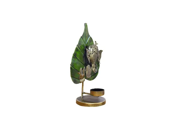 Golden_Handcrafted_Metal_Lord_Ganpati_Playing_Flute_Tabletop_Tealight_Holder_With_Green_Auspicious_Paan/Betel_Leaf_(15_X_7_X_23_Cm)