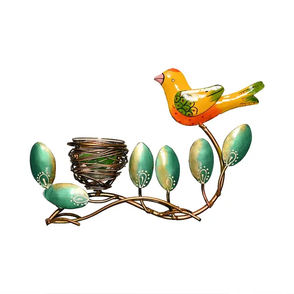 Multicolor_Handcrafted_Metal_Bird_Tabletop_Tealight,_Candle_Holder_With_Leaf_Branch_And_Nest_As_Light_Holder_(33_X_18_X_7_Cm)