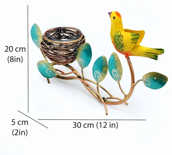 Multicolor_Handcrafted_Metal_Bird_Tabletop_Tealight,_Candle_Holder_With_Leaf_Branch_And_Nest_As_Light_Holder_(33_X_18_X_7_Cm)