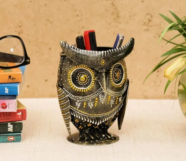 Dark_Brown_Handpainted_Metal_Owl_Figurine_Big_Eyes_Pen_Holder_(8_X_10_X_17_Cm)