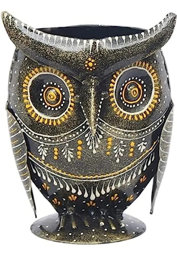 Dark_Brown_Handpainted_Metal_Owl_Figurine_Big_Eyes_Pen_Holder_(8_X_10_X_17_Cm)