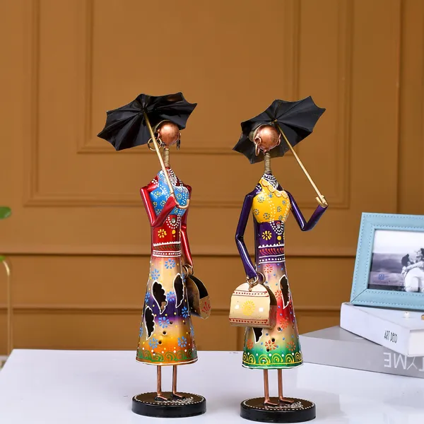 Multicolor_Handcrafted_Lady_Dolls_Pair_Of_Iron_Figurines_Holding_Umbrellas_In_Standing_Posture_(42_X_10_X_20_Cm)